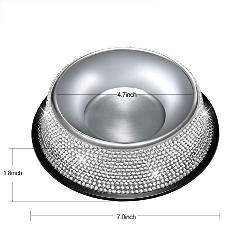 SAVORI Bling Dog Bowls White, 640ML Handmade Bling Rhinestones Stainless Steel Pet Bowls Double Food Water Feeder for Puppy Cats Dogs - Set of 2 - color: Silver
