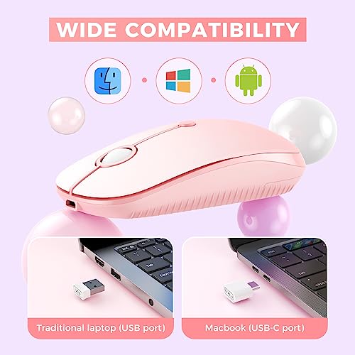 VssoPlor Type C Wireless Mouse, USB C MacBook Wireless Mouse, Pink | Dual Mode Cordless Mice with USB and Type C Receiver Compatible with PC, Laptop, MacBook and All USB C Devices - color: Gradient Pink