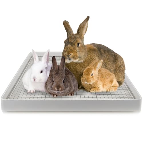 Rabbit Litter Box with Grid 22x18in, Potty Training Pan for Adult Animals | Rabbit Litter Box with Grid, Bunny Litter Tray for Cage, Potty Training Pan for Animals. - size: L (+1 metal grate with Large Hole)