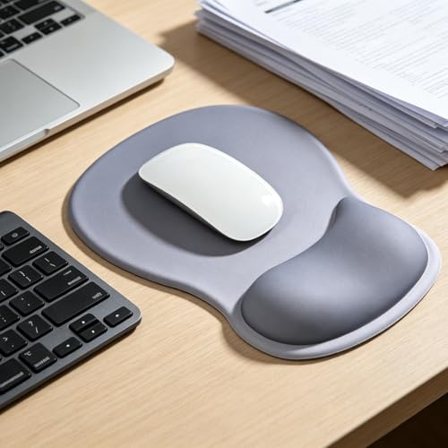 EooCoo Mouse Pad with Gel Wrist Rest, Ergonomic Mousepad Wrist Alignment | Middle Concave Design for Natural Wrist Alignment, Non-Slip Base Mousepad, Carpal Tunnel Relief, Office Desk Accessories - color: Grey