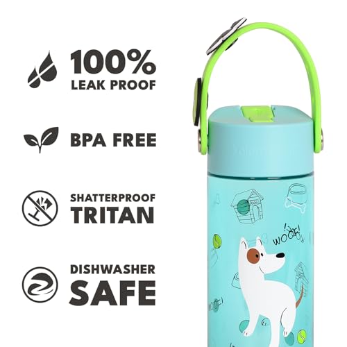 Elemental Water Bottles for Kids - Splash Kids Water Bottle for School with Fun Charm Handle - BPA Free Tritan Plastic Bottle with Straw Leak Proof When Spout is Closed - 18oz - Pup Pal - color: Pup Pal