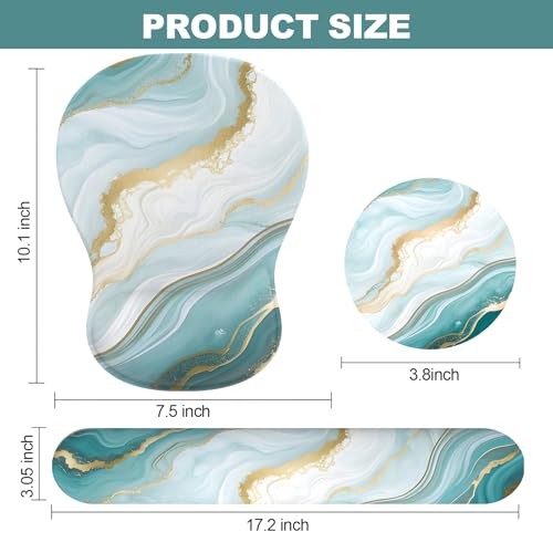 Ergonomic Mouse Pad with Wrist Rest and Keyboard Wrist Rest, Gel Mousepad and Wrist Rest for Computer Keyboard, Pain Relief, Non-Slip PU Base, Mouse Pad Wrist Support for Gaming, Blue Green Marble - color: Cyan Marble