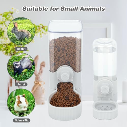 YUEPET Rabbit Water Dispenser and Food Feeder, Automatic Bunny Feeder, Grey | Rabbit Food Dispenser, 1200 mL Feeder, 520 mL Waterer, Floor-Standing or Cage-Mount Design, Removable Parts - color: Grey