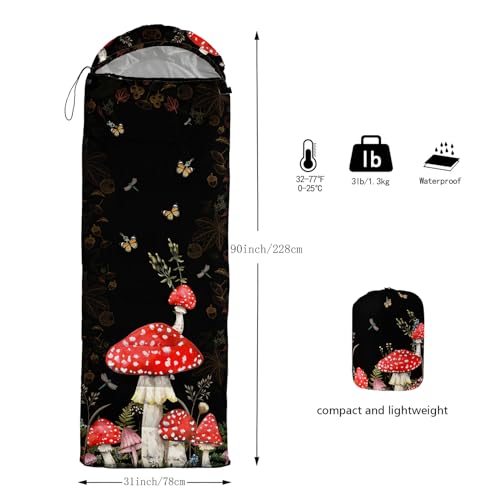 Galaxy Wolf Camping Sleeping Bags Warm & Cool Weather Waterproof Backpacking Blue Purple Starry Sky Sleeping Bag All Seasons Camping, for Adult Kids Boy Girls Camping Gear Equipment, Traveling - color: E-Mushroom