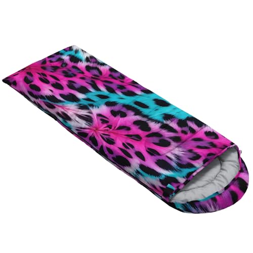 QOOMO Camping Sleeping Bags,3 Season Warm & Cool Weather,Lightweight,Waterproof Sleeping Bags for Adults & Kids,Traveling,and Outdoors,Camping Gear Equipment - color: Pink Leopard print 3