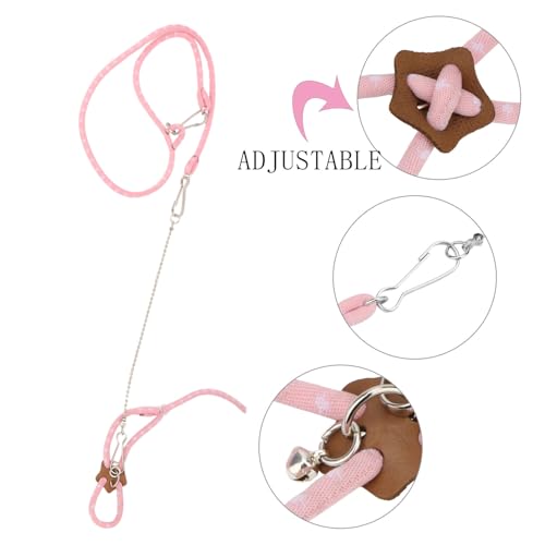 Hypeety Syrian Hamster Leash Harness Set Adjustable Training Walking Lead | Adjustable 3.14-7.07'' chest, 32.60'' lengh, soft nylon leash with finder bells, for hamster/rat/gerbil, easy to put on, pink - color: Nylon Pink 32.7"