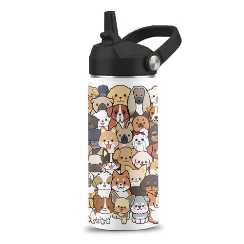 Dog Lover Gifts, 16 oz Water Bottle with Straw Lid, Stainless Steel Insulated Dog Water Bottle, Cute Puppy Tumbler for Travel Outdoor (1pcs) - color: Dogs