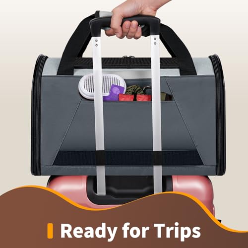 Collapsible Small Pet Carrier for Cat 15 lbs with Fashion Pocket Travel Bag | Lightweight Sturdy Little Puppy Dog Carry Crate, Breathable Stylish Kitten Soft Cage Kennel, Portable Yorkie Box Grey - color: Grey