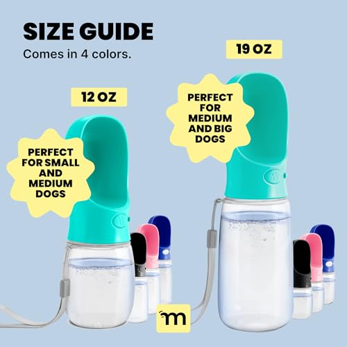 MalsiPree Dog Water Bottle Dispenser - 12 oz Blue, Leak-Proof | 12oz leak-proof bottle - one-hand use - built-in bowl - Use for dog walks, travel, hiking & beach days - color: Blue, size: 12oz - Standard