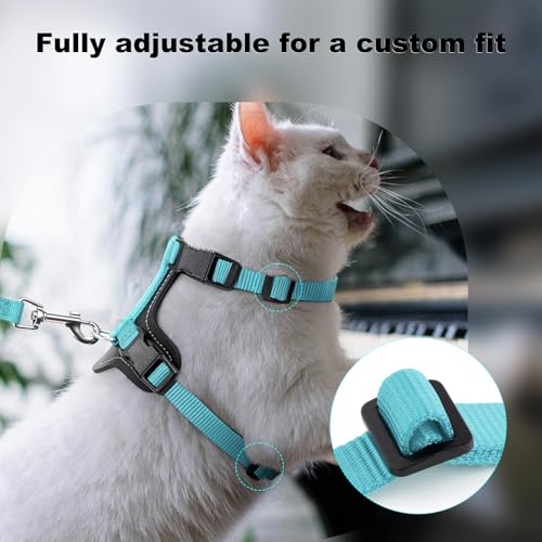 Plutus Pet Adjustable Cat Harness and Leash Set, with Leather Trim | Quick Release, Escape Proof Nylon Vest, for Kitten Small Medium Large Cats, Light Blue - color: Light Blue