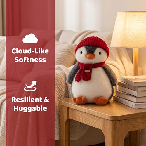 YUKOUQIAN Penguin Stuffed Animal Cute Plush Doll Toy 10 inch for Girls Boys Christmas (red Towel Penguin) - style: red towel penguin