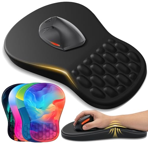 YIWEI Ergonomic Mouse Pad with Wrist Rest for Carpal Tunnel Pain Relief | Memory Foam Wrist Support,Non-Slip Rubber Base, Keyboard Computer Mousepad,Lycra Cloth Surface,Gaming Home Office,Black - color: Black
