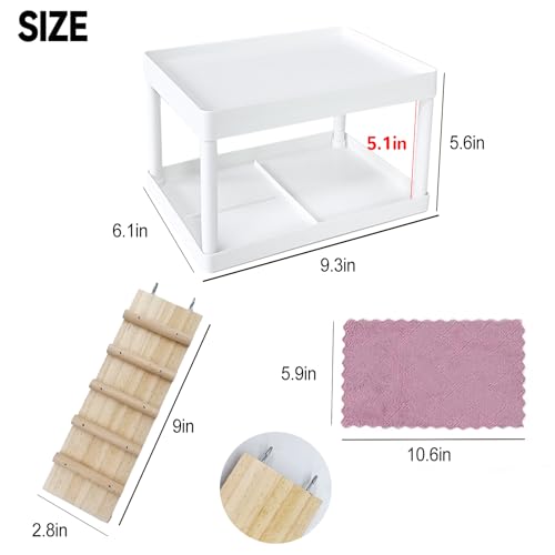 Hamiledyi Hamster Cage Platform Plastic Syrian Hamster Platform with Wood Ladder Stand Climbing Toy for Gerbil Mice Sugar Glider Rat
