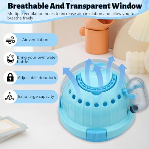 Blue Portable Hamster Carrier with Water Bottle & Handle, Breathable Guinea Pig Travel Cage, Pet Small Animal Carrier Carrying Case for Gerbils Mice Hedgehog Outgoing Transport (7" x 6.2") - color: Blue