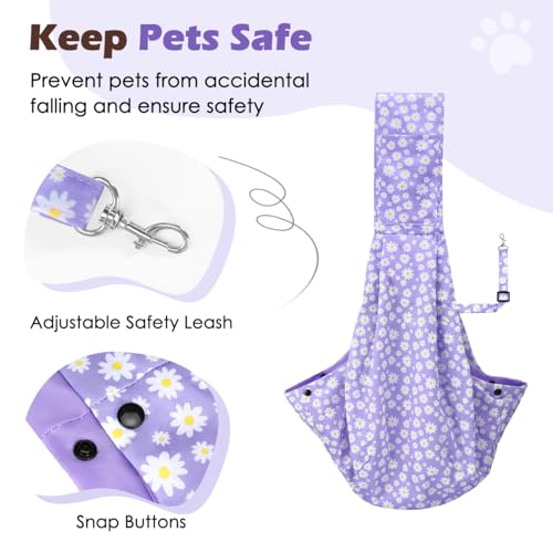 Pawaboo Small Dog Sling Carrier | Reversible Puppy Small Pet Carrier,Hands Free,Safety Buckle,Storage Pocket for Travel,Outdoor Activities Purple Daisy - color: Purple Daisy