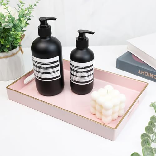 Spsyrine Pink Bathroom Vanity Tray with Handles for Dresser Tops, Countertop, Perfume Decorative Tray, 11.8” * 7.87” *1.37” - color: Pink