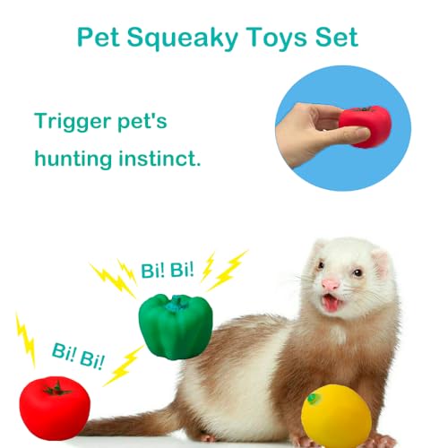 15pcs Ferret Squeaky Toys Set Rubber Balls Ferret Teeth Grinding Chewing Balls Teething Bouncy Bell Ball Interactive Sound Squeaker Toy Exercise Scratch Chew Toy for Ferrets Pet Cat Dog Small Animals