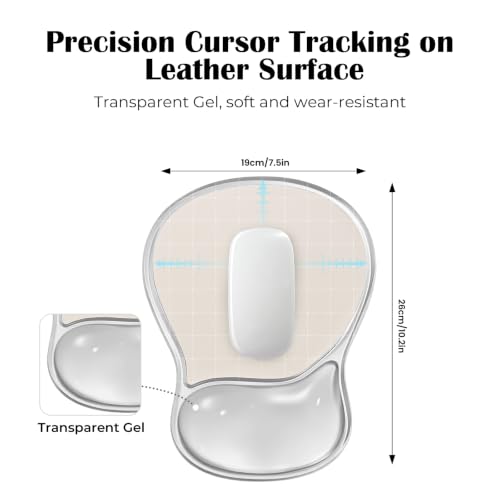 EooCoo Ergonomic Waterproof Mouse Pad with Gel Wrist Rest Support | Middle Concave Design for Natural Wrist Alignment, Non-Slip Base Mousepad, Carpal Tunnel Relief, Office Desk Accessories - color: Transparent White