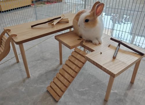 Wooden Hamster Platform Ladder Toy Climbing Stairs, Wood Gerbils Climbing Bridge, Guinea Pig Ramp, Pet Cage Accessories, Small Animal Hedgehog Chinchilla Stand Platform