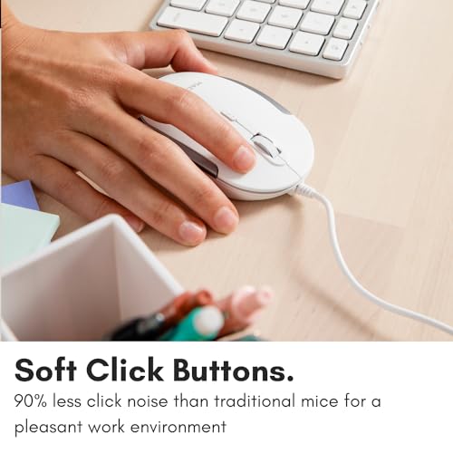 Macally Silent Wired Mouse - Slim & Compact USB Mouse for Apple Mac or Windows PC Laptop/Desktop - Designed with Optical Sensor & DPI Switch - Simple & Comfortable Wired Computer Mouse (White) - color: White with Silver Trim