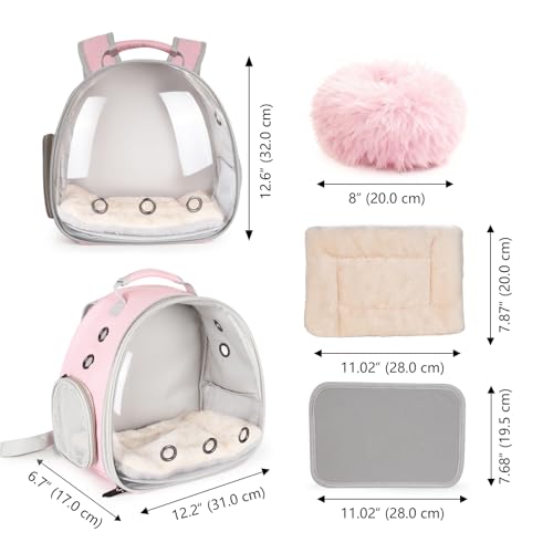 2-Pack Guinea Pig Backpack and Burrowing Bed, Portable Small Animal Cage with Bubble Clear Window, Plush and Fluffy Hideaway Pet Bed for Piggies, Hamster - color: Pink