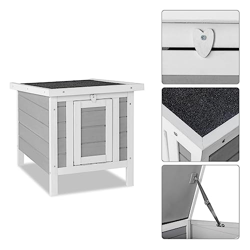 Wooden Bunny House Rabbit Cat Hutch, Feral Cats Outdoor Weatherproof Rabbit Hutch w/Ramp, Lockable Doors, Openable Top, Small Pet House for Rabbits, Bunnies, Guinea Pigs, 16.5" x 20.5" x 17.3" - color: Gray