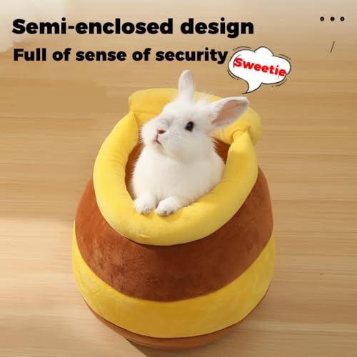 Rabbit Honeypot Bed House - Bunny Hideout Warm Fleece Cuddle Cup Snuggle Sack with Removable Cushion Guinea Pig Hideout Sleeping Cave for Rabbit Guinea Pig Ferret Chinchilla