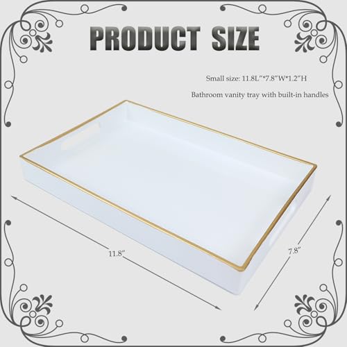 Spsyrine White Bathroom Vanity Tray with Handles for Dresser Tops, Countertop, Perfume Decorative Tray, 11.8” * 7.87” *1.37” - color: White