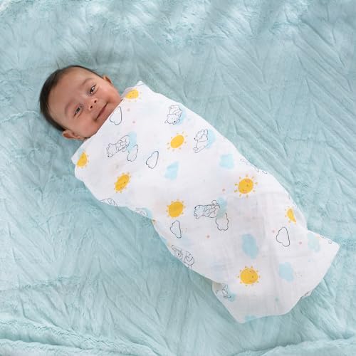Disney Winnie the Pooh 3 Piece Muslin Swaddle Baby Blanket Set - color: Winnie the Pooh Yellow, Aqua, and White