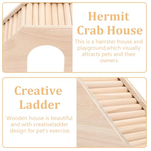 Hermit Crab Hideout with Ramp, Wooden Climbing Toys, Aquarium Ladder Bridge Ramp Toy, Small Animals Tank or Cage Accessories, Hermit Crab Habitat