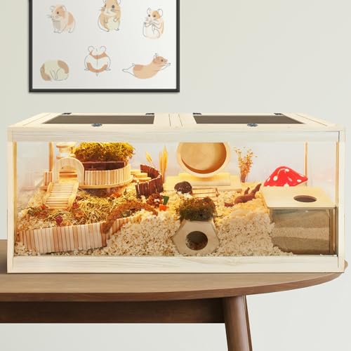 PROLEE Hamster Cage with Metal Mesh Top, Chewproof Wooden Guinea Pig Cages, Mice and Rat Habitat,Large Hamster Cages with Acrylic Sheets Solid Built (48X20X20 Inch) - size: 48.0"L x 20.0"W x 20.0"H