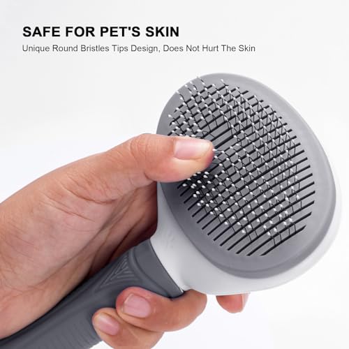 Aogeili Self Cleaning Slicker Brush, Skin Friendly Deshedding Grooming Tool for Dogs, Cats & Bunny, One-Click Release Removes Loose Undercoat, Mats & Tangles, for Long & Short Hair Shedding Pets - color: Grey