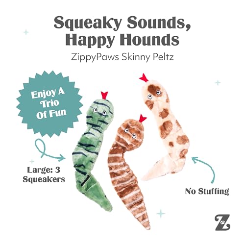 ZippyPaws Skinny Peltz No Stuffing Dog Toy Pack to Keep Them Busy - 18" | For Medium and Large Dogs, Squeaky Pet Toys, Unstuffed Chew Toys, Soft Plush Variety Pack, Desert Snakes - style: Desert Snakes - Large (3-pack)