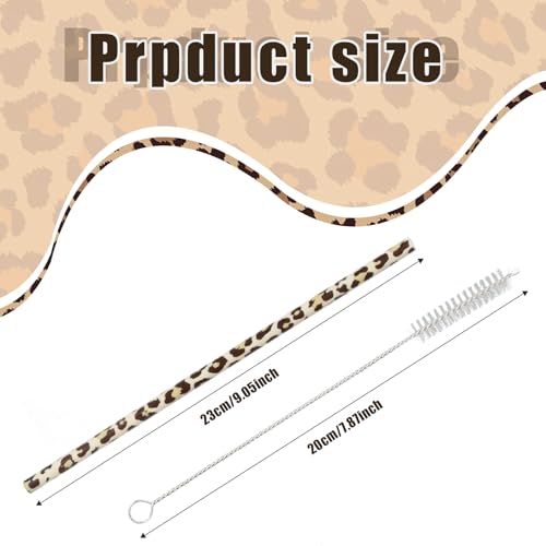 30 Pcs Reusable Beige Leopard Print Straws Cheetah Print Plastic Drinking Straws with 2 Cleaning Brushes for Stylish Animal Print Party Favors and Everyday Drinks - color: Light