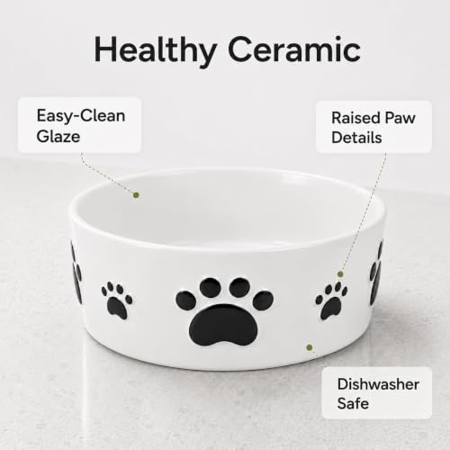 Ceramic Dog Bowls Set, 7.5''×3'', with Anti-Slip Rings, 5 Cups Capacity - size: 7.5 in