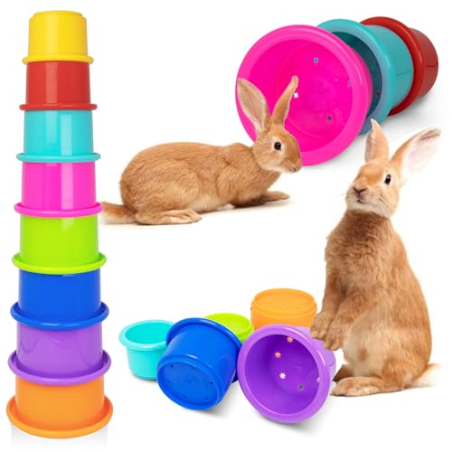 8 Pcs Colorful Stacking Cups for Rabbits, Colorful Bunny Cups for Rabbits and Small Animals, Nesting Rabbit Cups of Different Sizes, Bunny Stacking Cups for Hiding Food and Playing - color: Rainbow