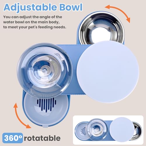 Automatic Cat Feeder Stainless Steel Water Dispenser Gravity Food Feeder and Waterer Set with Pet Food Bowl for Small Medium Kitten Puppy Pets Large Capacity(Blue) - color: Blue