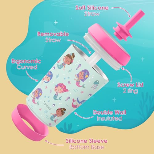 SANDJEST Mermaid Insulated Sippy Tumbler 12 Oz, Gift for Birthday, Christmas & Back to School - color: Mermaid 3