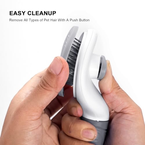Aogeili Self Cleaning Slicker Brush, Skin Friendly Deshedding Grooming Tool for Dogs, Cats & Bunny, One-Click Release Removes Loose Undercoat, Mats & Tangles, for Long & Short Hair Shedding Pets - color: Grey