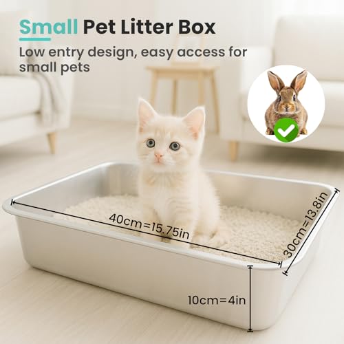Small Stainless Steel Cat Litter Box, 15.7"x11.8"x4" | Non-Sticky, Smooth Metal Litter Box for Indoor Cats, Leak-Proof, Easy to Clean, Non-Slip, High Sided, Easy Entry - size: 15.7"x11.8"x4"