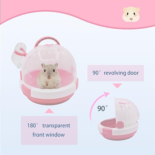 Hamster Carrier Cage Portable Cages Small Animals Carry Travel Case with Water Bottle Plastic Breathable Guinea Pig Outgoing Cage for Dwarf Hamster Ferret Chinchillas Hedgehog (Pink) - color: 【Pink】