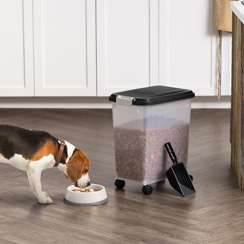 IRIS USA Dog Food Container & Slow Feeder Bowl, Up to 30 lbs, Black | Includes 2-Cup Sccop & Wheels, Airtight Seal, BPA-Free, Bird Seed, Cat food, Cat Litter, Treats, Short Snout Bowl - color: Black, size: 30 lbs - 1 Pack