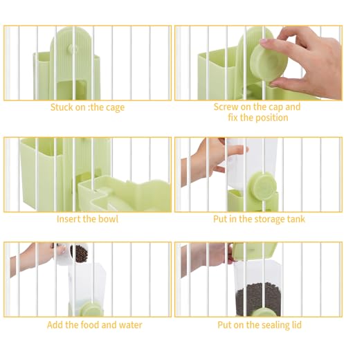 Hanging Automatic Pet Food Water Dispenser, Rabbit Feeder for Cage, 40.5 oz and 17oz Auto Gravity Feeding Station Set for Guinea Pig Cat Puppy Hedgehog, Ferret Bunny Accessories