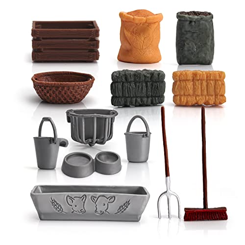 13PCS Farm Toys Feed Barn Food Accessories Toy Farm Tools Set for Animals Figure Horse Stable Playset Fence Accessories Cake Toppers for Kids Toddlers Hay Bale Straw Heap Educational Gift - style: 13PCS Farm Tools Barn Food Accessories