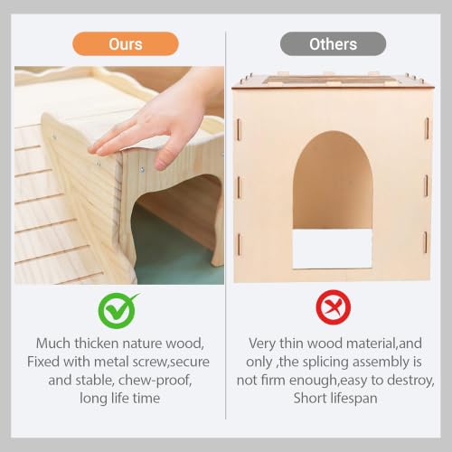 Large Bunny Hideout Wooden Bunny House with Ramp Rabbit Castle(Slide Style) | solid wood guinea pig hideout chinchilla house with detachable panels,rabbit hide with ramp hideaways and climbing areas - style: Slide style