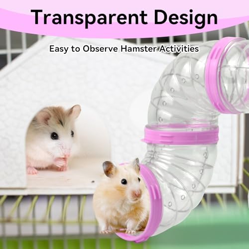 Plastic Hamster Tunnel, 8 Pack Hamster Tube Set DIY Assembled Sports Training Ferret Tube External Accessories Fun Small Animal Hiding Pipe Toy Syrian Dwarf Rat (Pink)