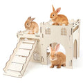 BWOGUE Wooden Bunny Castle Hideout, Extra Large Bunny House with Stairs | Bunny Houses and Hideouts, Split Balcony, Detachable Stairs, Ventilated Design, Indoor Rabbits Guinea Pigs and Chinchillas - style: 2 House and 1 Ladder