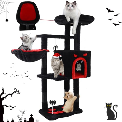 Cat Tree Tower with Hammock,40"Cat Trees for Indoor Cats Large Adult(Black) | Modern Cat Tree Tower with Scratching Post, Cats Condo Furniture with Cloud Top Perch, Cats Climbing Tower for Kittens - color: Black