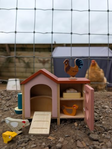 Tender Leaf Toys - Chicken Coop - 9 Pcs Miniature Henhouse Farm Animal Toys, Dollhouse Accessories Pretend Play Set for Kids Imaginative Play - Age 3+