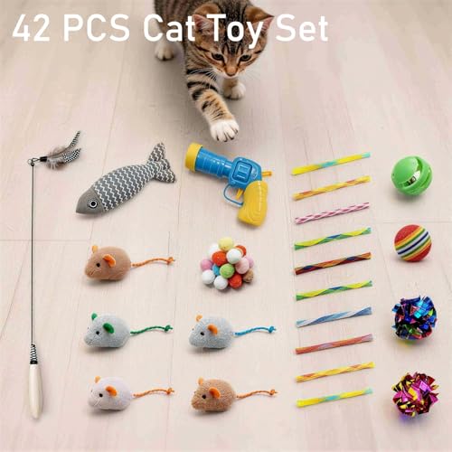 43-Piece Interactive Cat Toy Set with Collapsible Tunnel, Enrichment & Activity Bundle for Indoor Cats, Rabbits & Ferrets, All-in-One Play Kit with Teasers, Catnip Mice & Balls for Boredom Relief